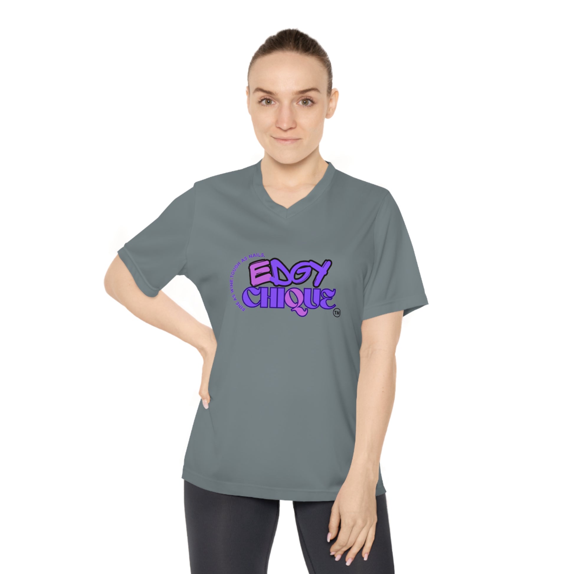 Edgy Chique Women's V-Neck Performance T-Shirt - Bold Graphic Tee for Active Lifestyle