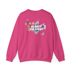 Collection of "Glory to God" Floral Crewneck Sweatshirt: no-chenille patch in a gallery layout