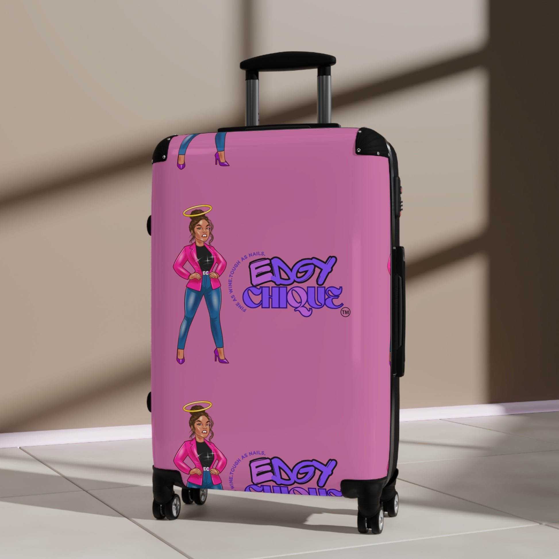 Edgy Chique Pink Suitcase - Trendy Luggage for Fashion-Forward Travelers