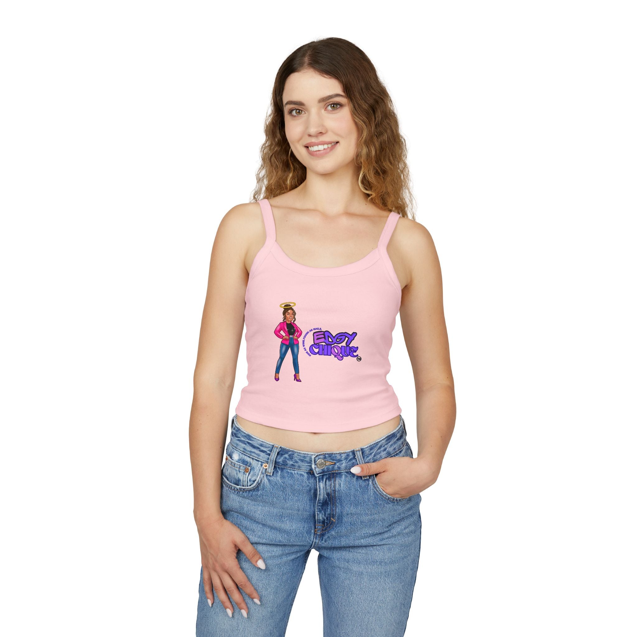 Collection of Edgy Chic Women's Spaghetti Strap Tank Top - Bold Graphic Design for Fashion-Forward Style in a gallery layout