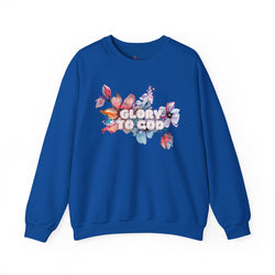 Collection of "Glory to God" Floral Crewneck Sweatshirt: no-chenille patch in a gallery layout