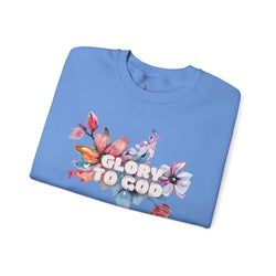 Collection of "Glory to God" Floral Crewneck Sweatshirt: no-chenille patch in a gallery layout