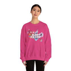 Collection of "Glory to God" Floral Crewneck Sweatshirt: no-chenille patch in a gallery layout