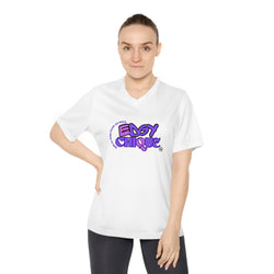 Collection of Edgy Chique Women's V-Neck Performance T-Shirt - Bold Graphic Tee for Active Lifestyle in a gallery layout