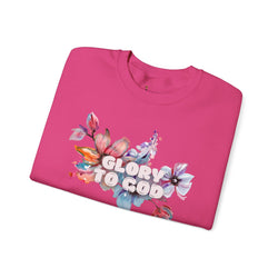 Collection of "Glory to God" Floral Crewneck Sweatshirt: no-chenille patch in a gallery layout