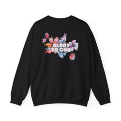 Collection of "Glory to God" Floral Crewneck Sweatshirt: no-chenille patch in a gallery layout