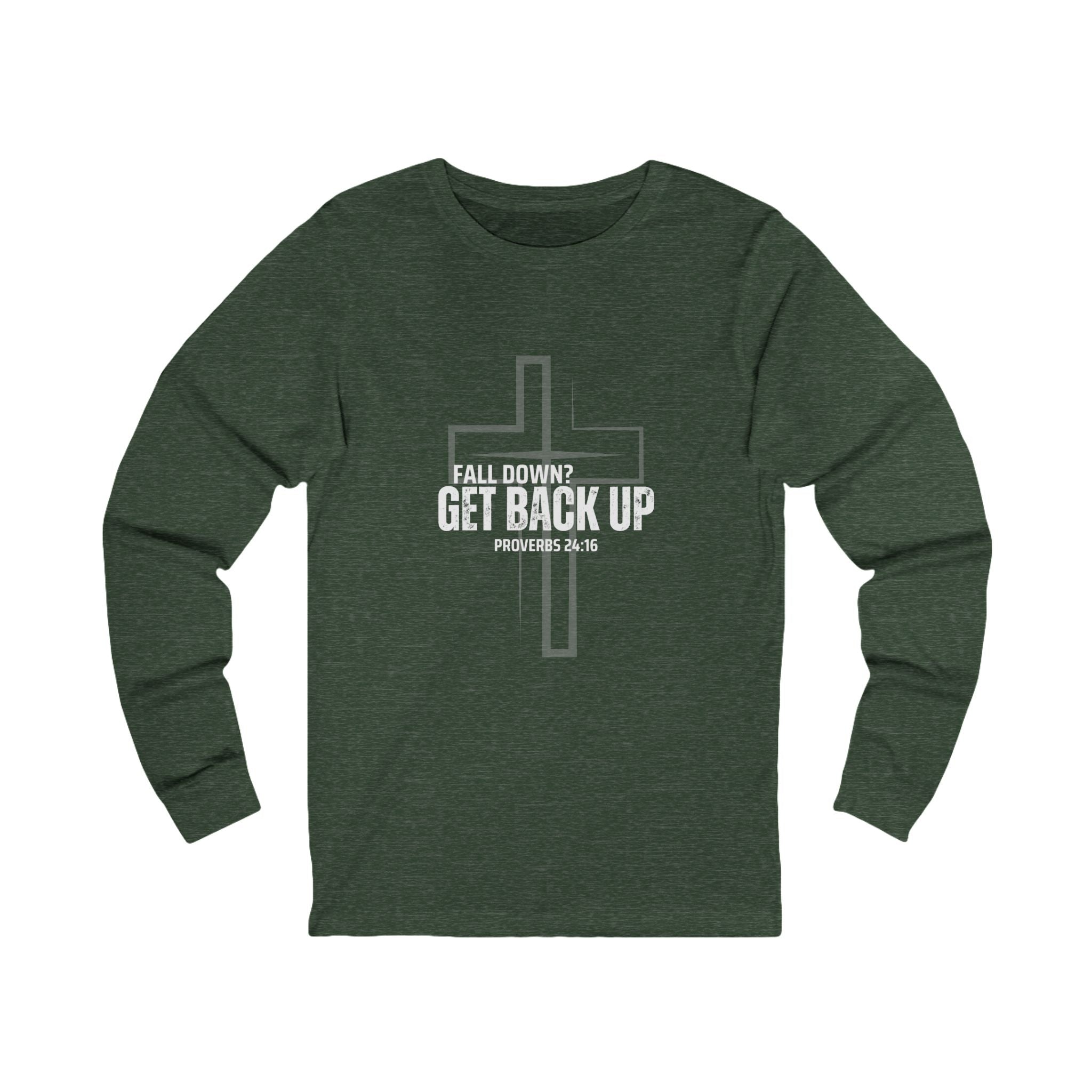 Collection of Inspirational Long Sleeve Tee - 'Fall Down? Get Back Up' with Cross Design in a gallery layout