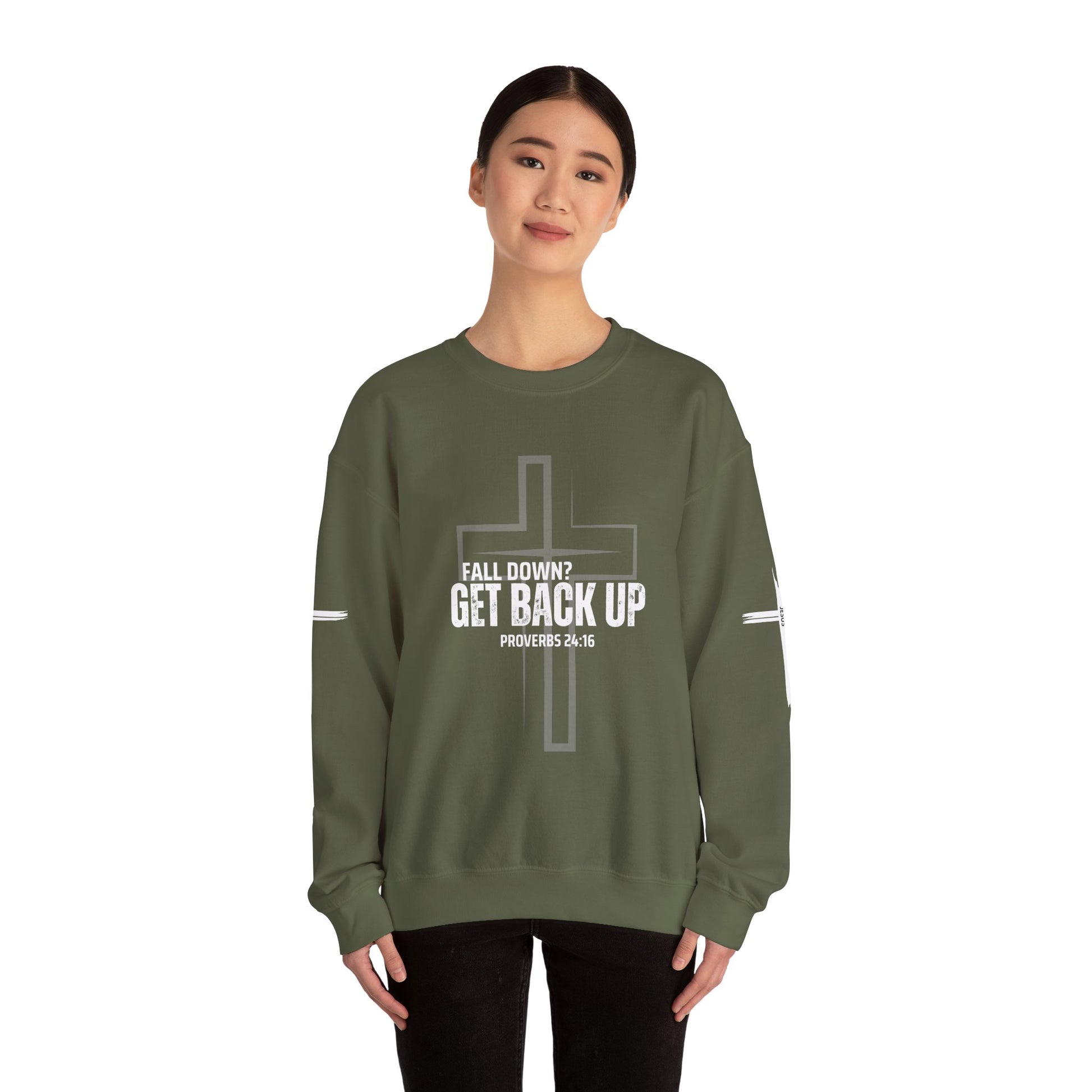 Inspirational Crewneck Sweatshirt - 'Get Back Up' Proverbs 24:16