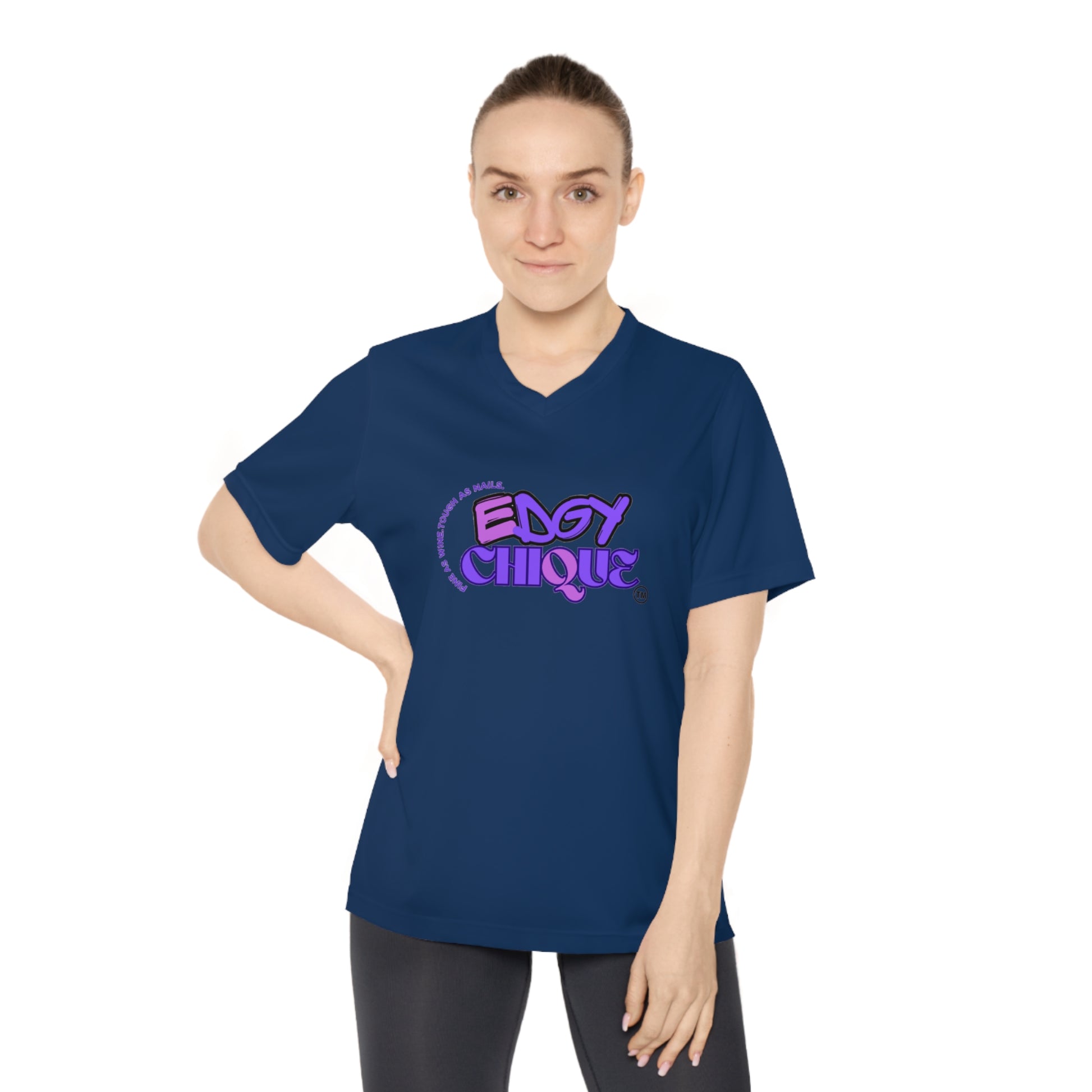 Edgy Chique Women's V-Neck Performance T-Shirt - Bold Graphic Tee for Active Lifestyle