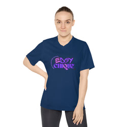 Collection of Edgy Chique Women's V-Neck Performance T-Shirt - Bold Graphic Tee for Active Lifestyle in a gallery layout