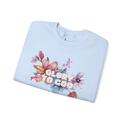 Collection of "Glory to God" Floral Crewneck Sweatshirt: no-chenille patch in a gallery layout