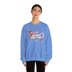 Collection of "Glory to God" Floral Crewneck Sweatshirt: no-chenille patch in a gallery layout