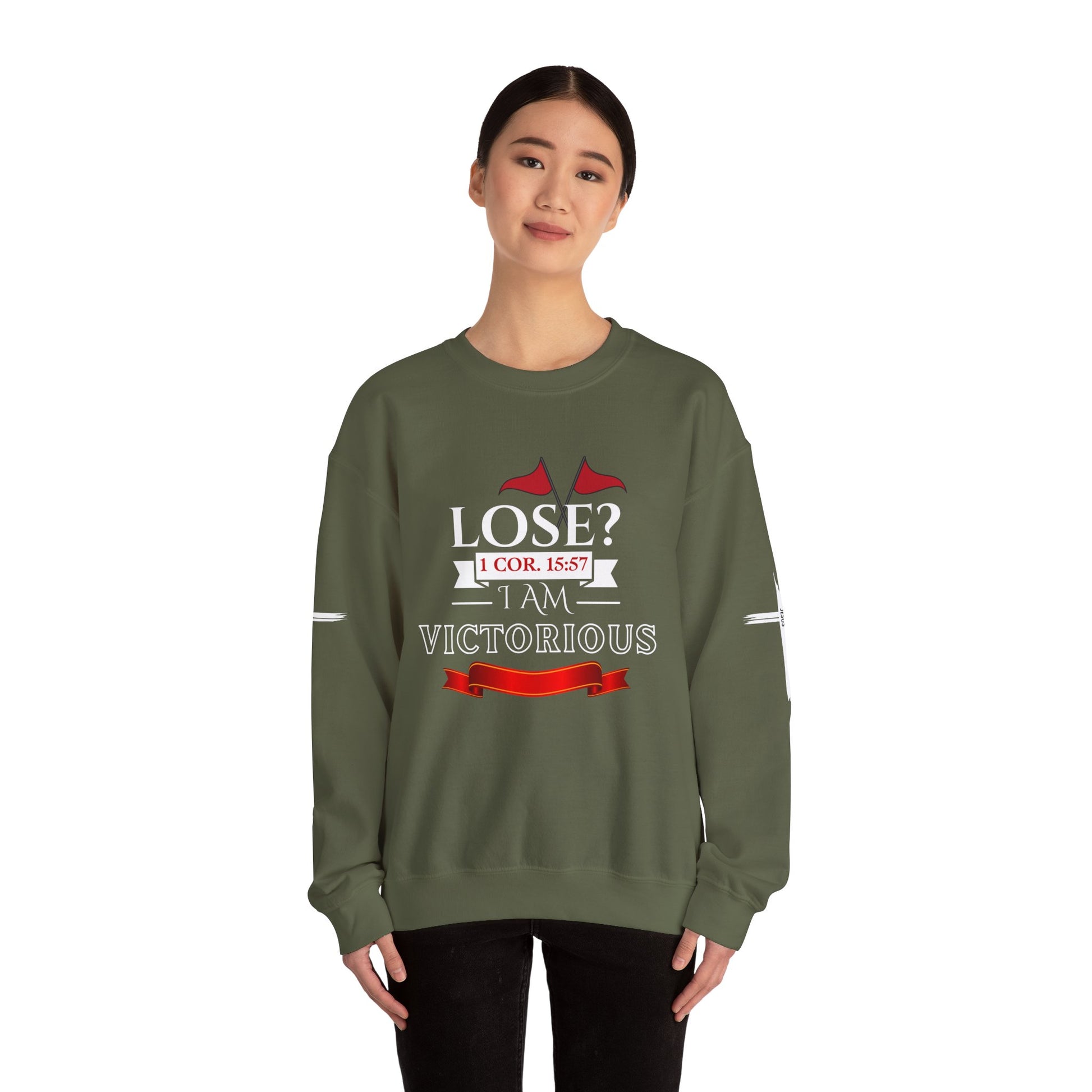 Inspirational Crewneck Sweatshirt - I AM VICTORIOUS 1 COR. 15:57 | Faith & Victory Apparel