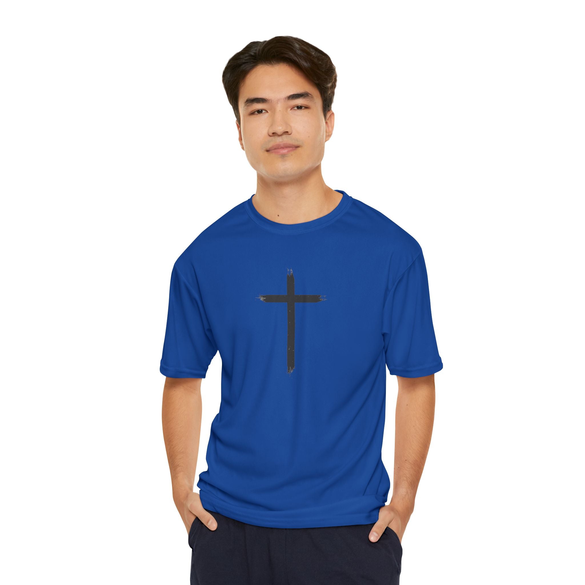 Collection of Men's Performance T-Shirt with Cross Design - Ideal for Active Lifestyle & Faith-Inspired Wear in a gallery layout