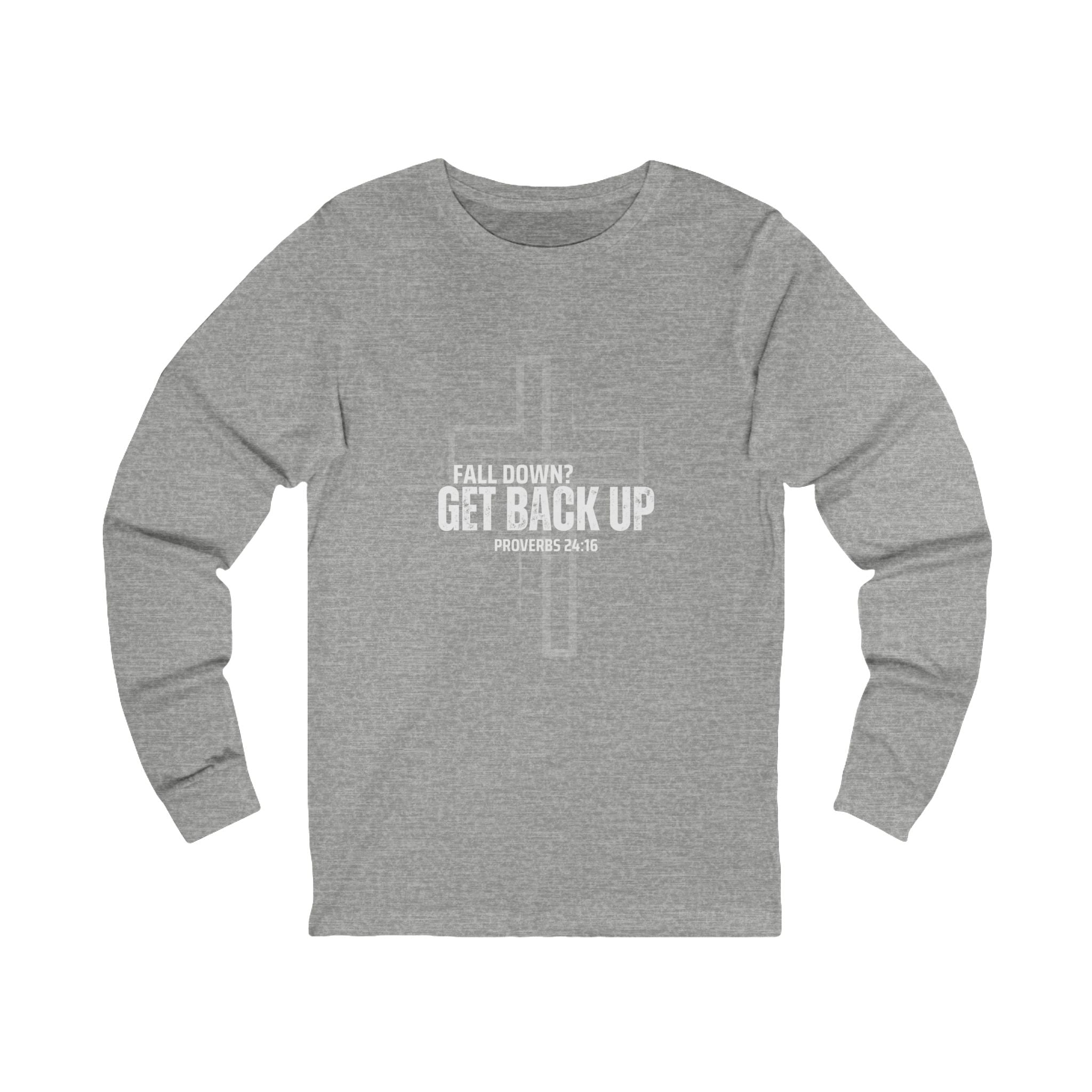 Collection of Inspirational Long Sleeve Tee - 'Fall Down? Get Back Up' with Cross Design in a gallery layout