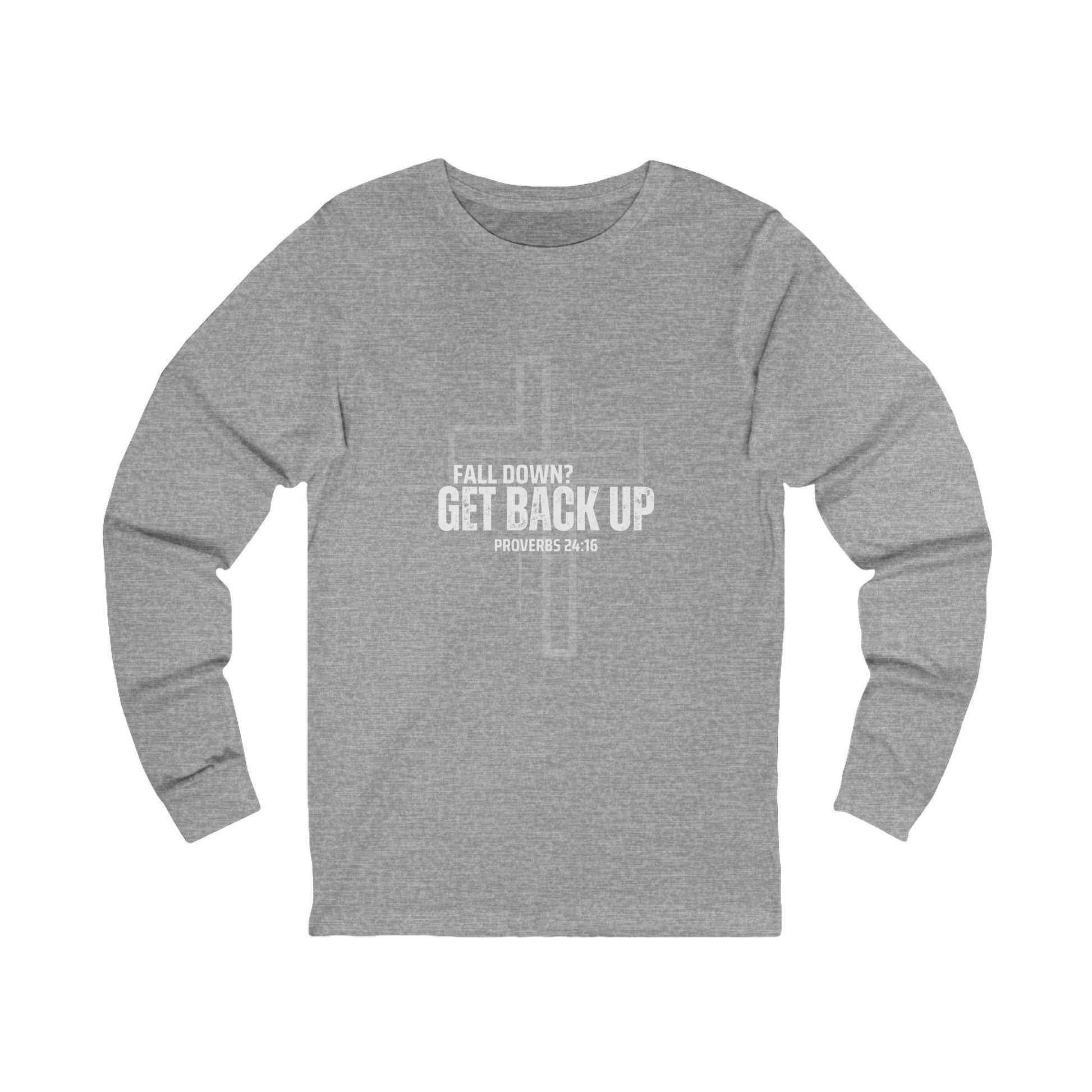 Inspirational Long Sleeve Tee - 'Fall Down? Get Back Up' with Cross Design