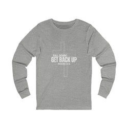 Collection of Inspirational Long Sleeve Tee - 'Fall Down? Get Back Up' with Cross Design in a gallery layout