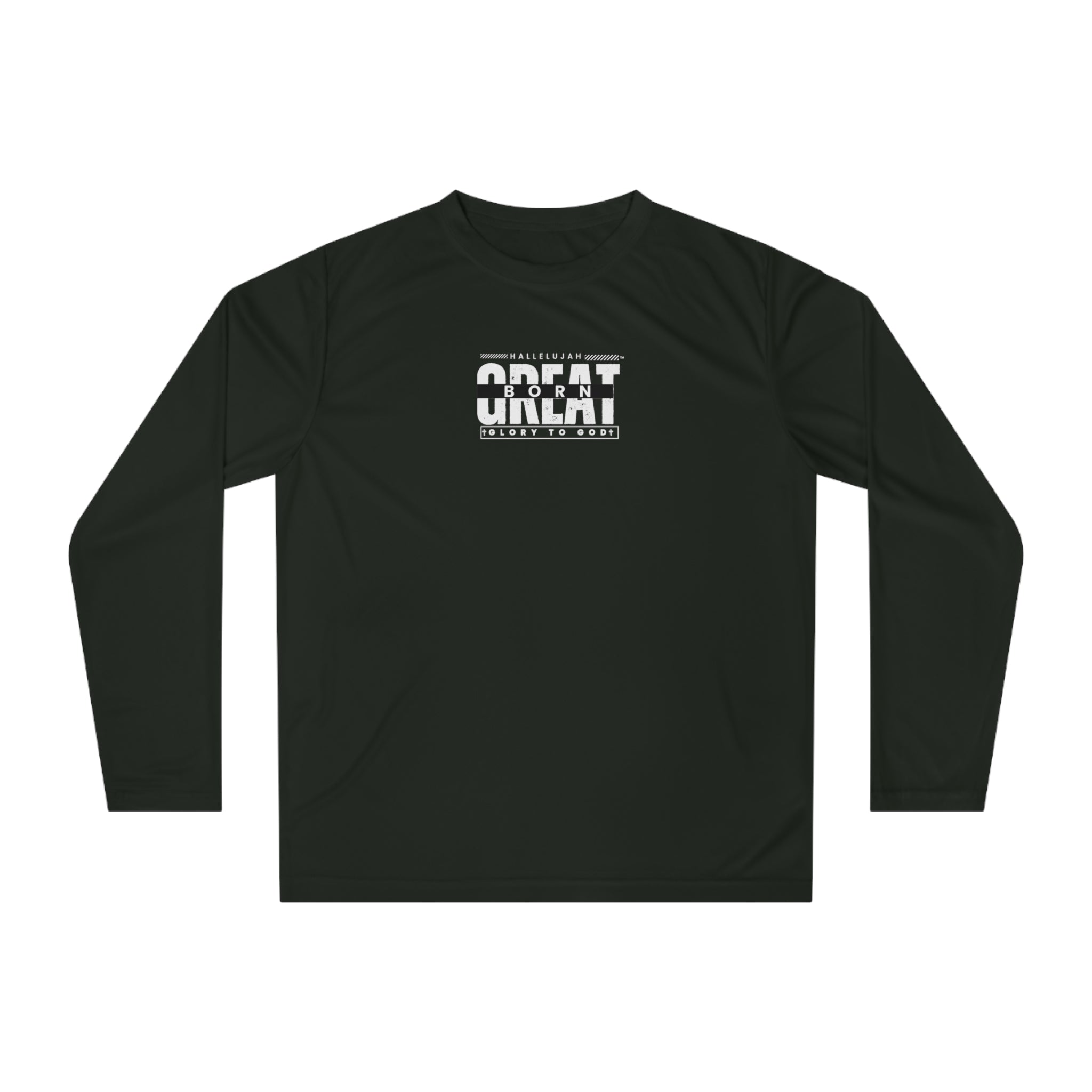 Collection of Glory Gear Hallelujah Born Great Unisex Performance Long Sleeve Shirt in a gallery layout