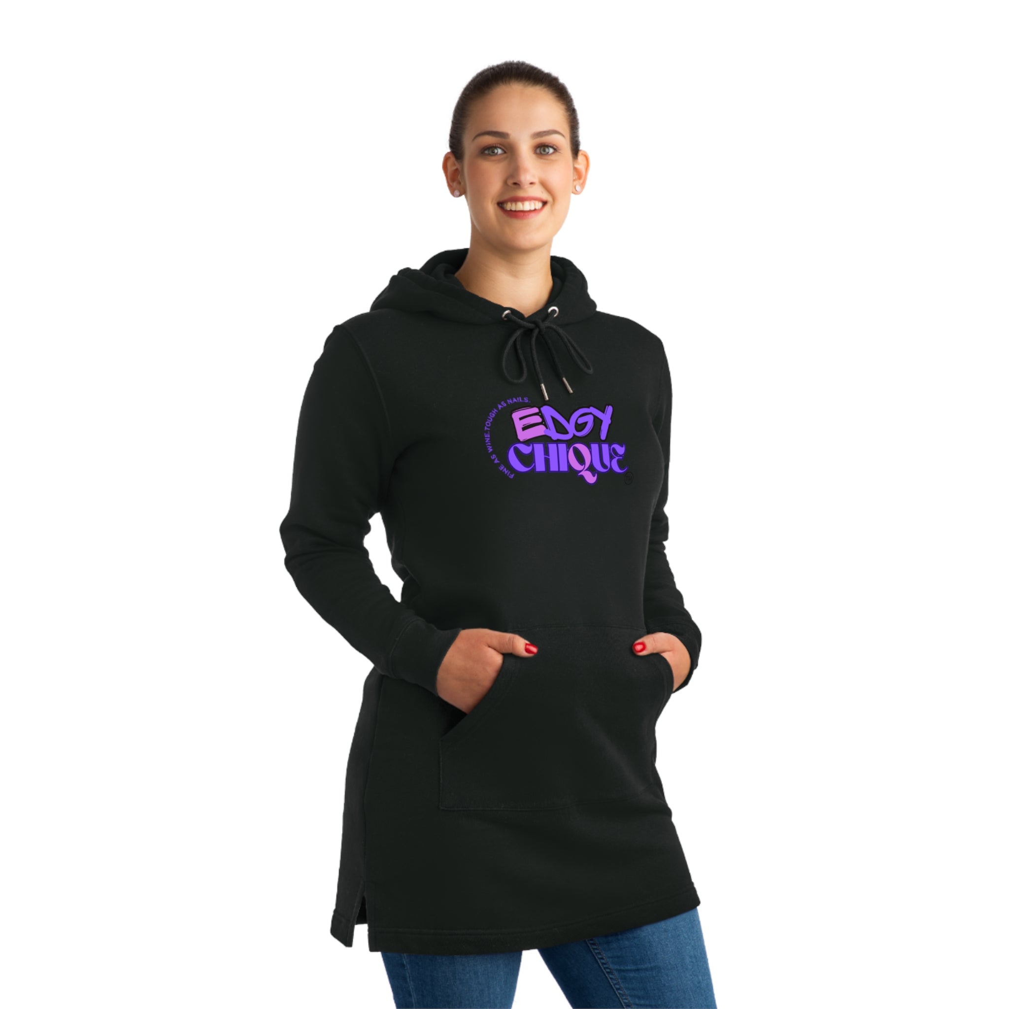 Collection of Edgy Chic Hoodie Dress - Stylish & Cozy Graphic Dress for Everyday Wear in a gallery layout