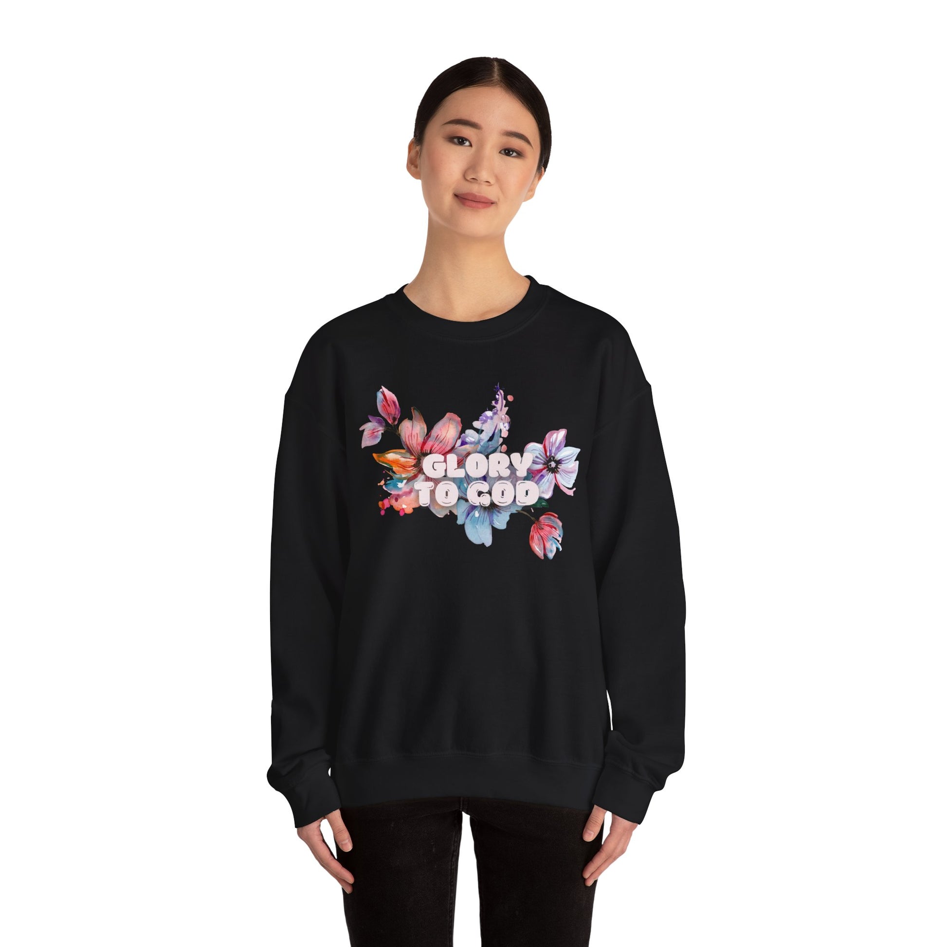 "Glory to God" Floral Crewneck Sweatshirt: no-chenille patch