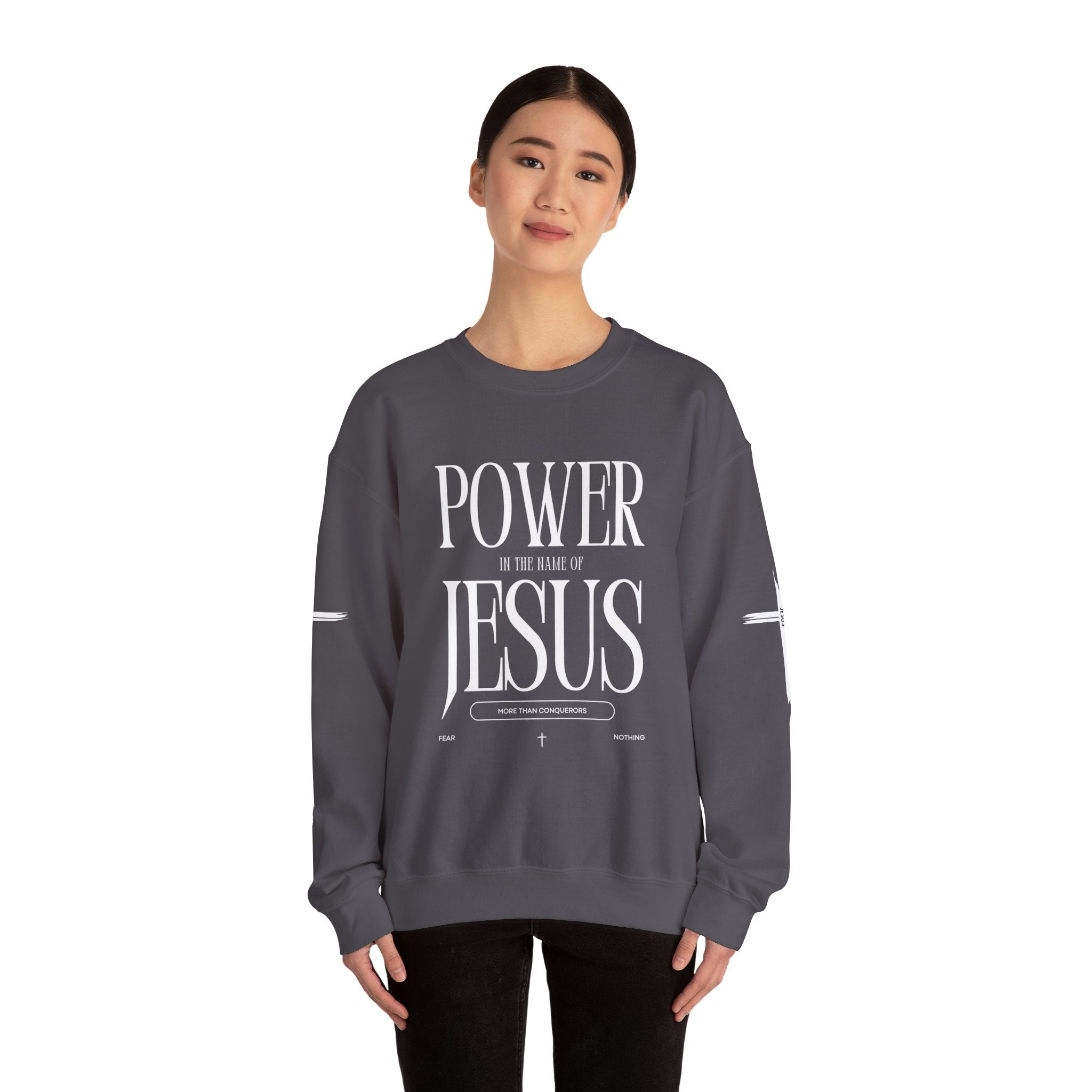 Collection of Power In the Name of Jesus Unisex Crewneck Sweatshirt for Comfort Lovers in a gallery layout