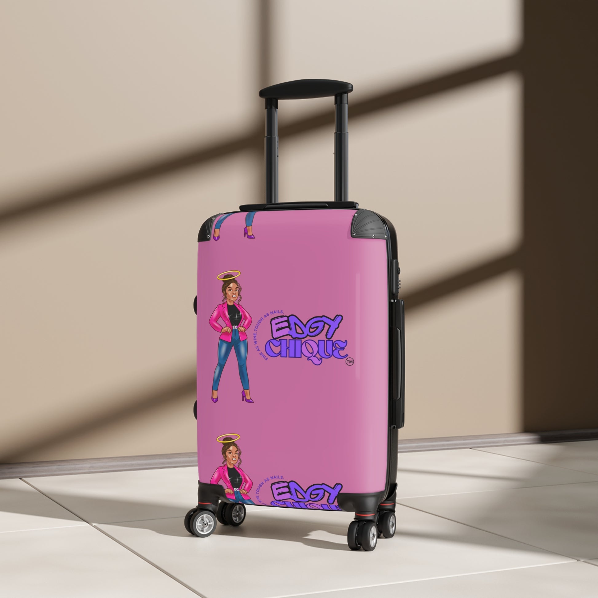 Edgy Chique Pink Suitcase - Trendy Luggage for Fashion-Forward Travelers