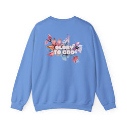 Collection of "Glory to God" Floral Crewneck Sweatshirt: no-chenille patch in a gallery layout